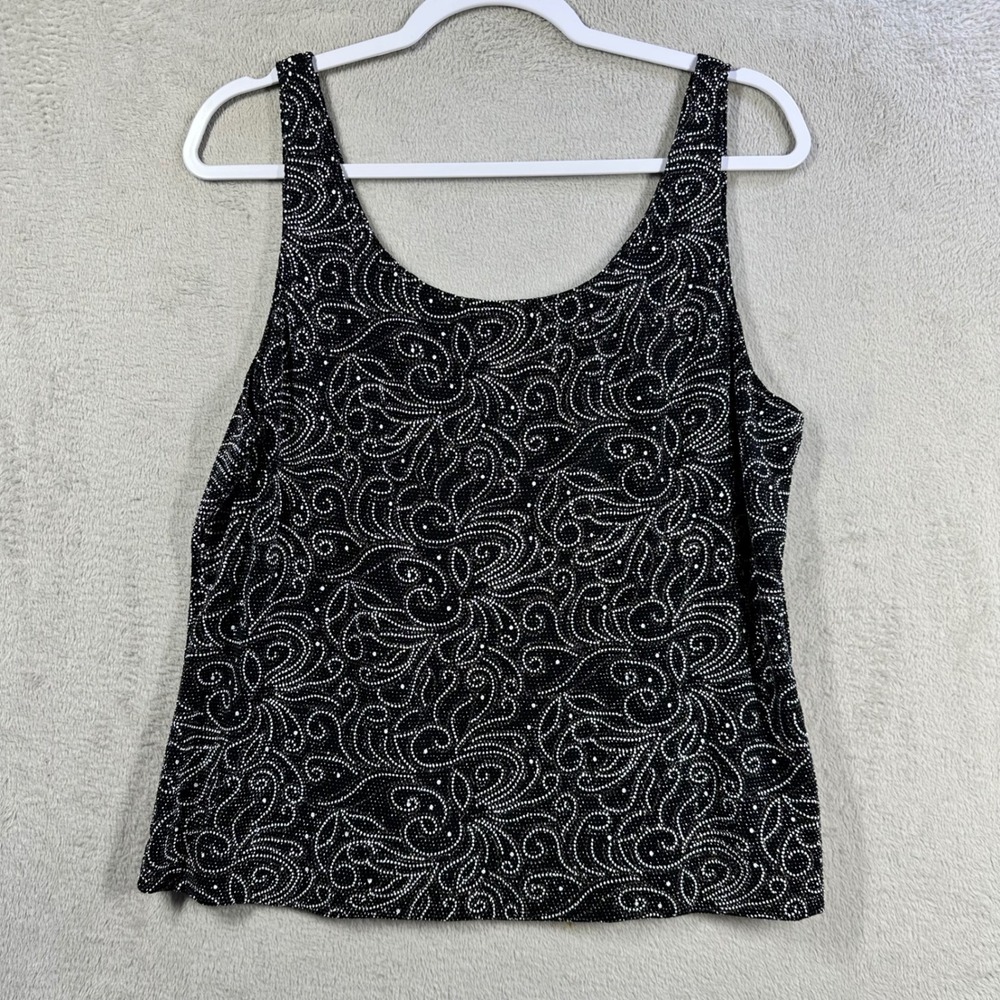 Alex Evenings Tank Top Women XL Black Metallic Silver Paisley Shimmer Evening